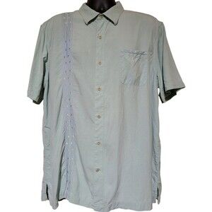 Nat Nast XL Short Sleeve Button Front Shirt, 100% Silk, Mint Green